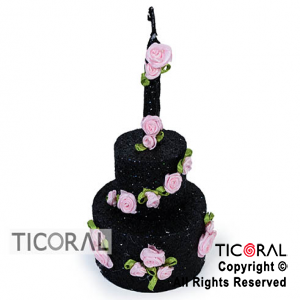 ADORNO VELA TORTA GIBRE NEGRO CON FLORES x 1